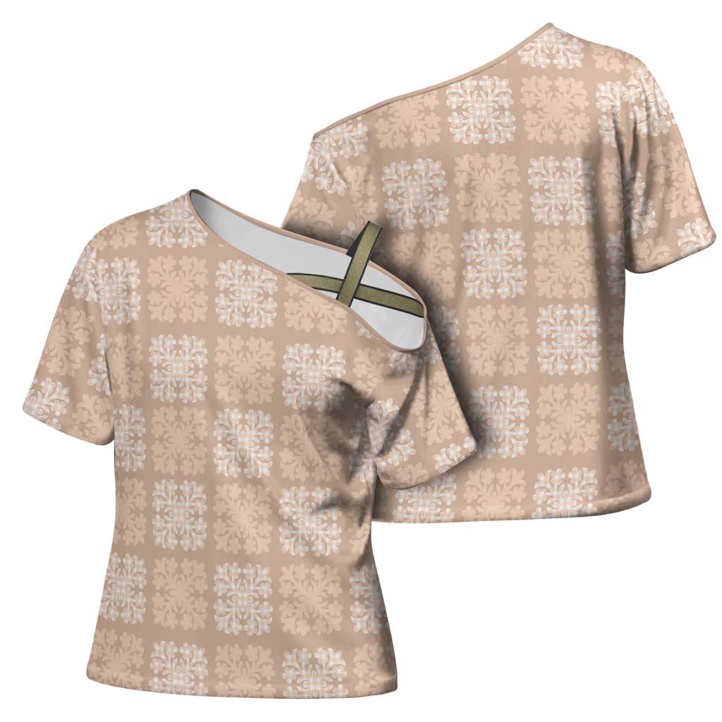 Beige Palaka Quilt Hawaii Cross Shoulder Shirt Traditional Hawaii-plaid Pattern LT14 - Polynesian Pride