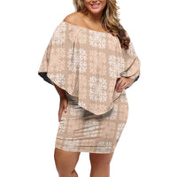 Beige Palaka Quilt Hawaii Family Matching Off Shoulder Short Dress and Hawaiian Shirt Traditional Hawaii-plaid Pattern - Polynesian Pride