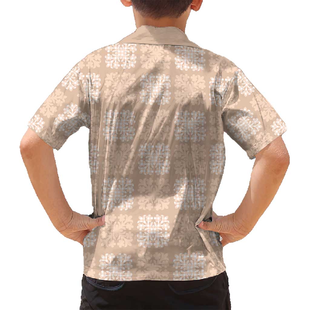 Beige Palaka Quilt Hawaii Family Matching Puletasi and Hawaiian Shirt Traditional Hawaii-plaid Pattern LT14 - Polynesian Pride