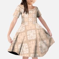 Beige Palaka Quilt Hawaii Family Matching Puletasi and Hawaiian Shirt Traditional Hawaii-plaid Pattern LT14 Daughter's Dress Beige - Polynesian Pride