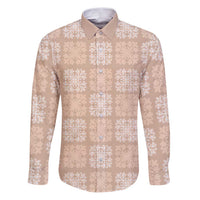 Beige Palaka Quilt Hawaii Family Matching Puletasi and Hawaiian Shirt Traditional Hawaii-plaid Pattern LT14 Dad's Shirt - Long Sleeve Beige - Polynesian Pride