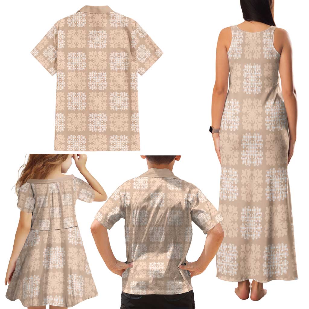 Beige Palaka Quilt Hawaii Family Matching Tank Maxi Dress and Hawaiian Shirt Traditional Hawaii-plaid Pattern - Polynesian Pride