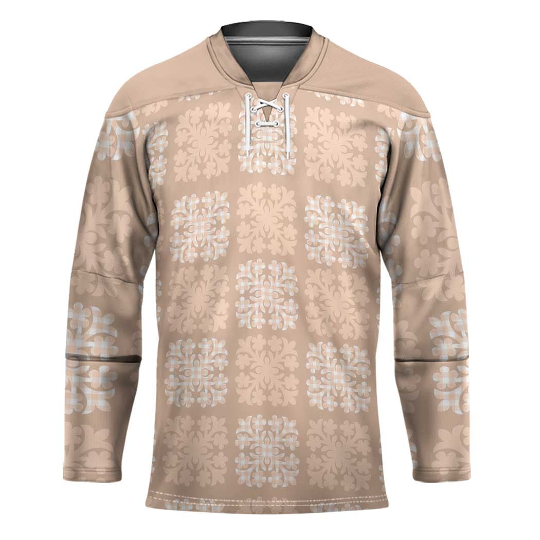 Beige Palaka Quilt Hawaii Hockey Jersey Traditional Hawaii-plaid Pattern LT14 Unisex Beige - Polynesian Pride