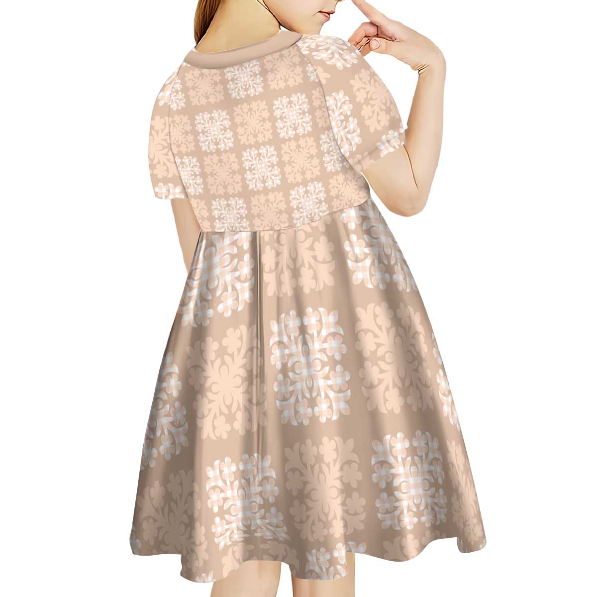 Beige Palaka Quilt Hawaii Kid Short Sleeve Dress Traditional Hawaii-plaid Pattern - Polynesian Pride