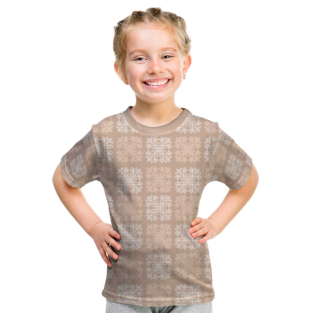 Beige Palaka Quilt Hawaii Kid T Shirt Traditional Hawaii-plaid Pattern - Polynesian Pride