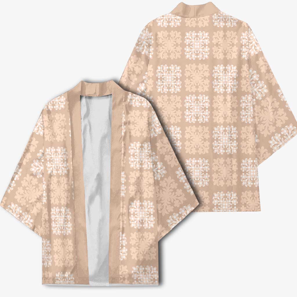 Beige Palaka Quilt Hawaii Kimono Traditional Hawaii-plaid Pattern LT14 - Polynesian Pride