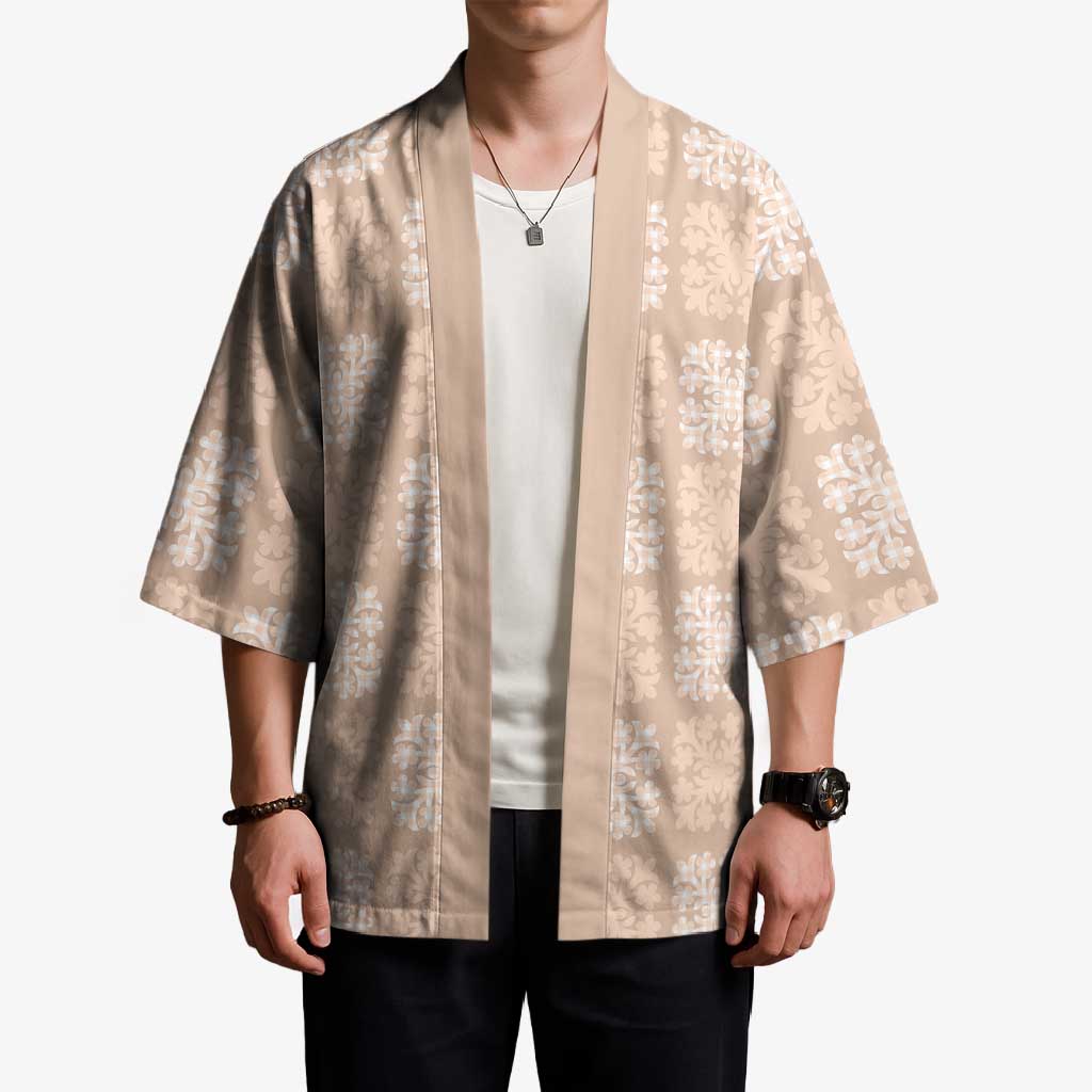 Beige Palaka Quilt Hawaii Kimono Traditional Hawaii-plaid Pattern LT14 - Polynesian Pride