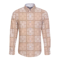 Beige Palaka Quilt Hawaii Long Sleeve Button Shirt Traditional Hawaii-plaid Pattern LT14 Unisex Beige - Polynesian Pride