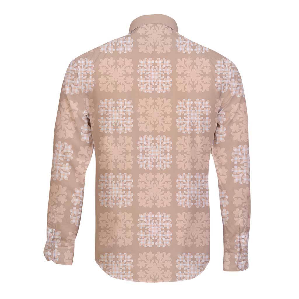 Beige Palaka Quilt Hawaii Long Sleeve Button Shirt Traditional Hawaii-plaid Pattern LT14 - Polynesian Pride