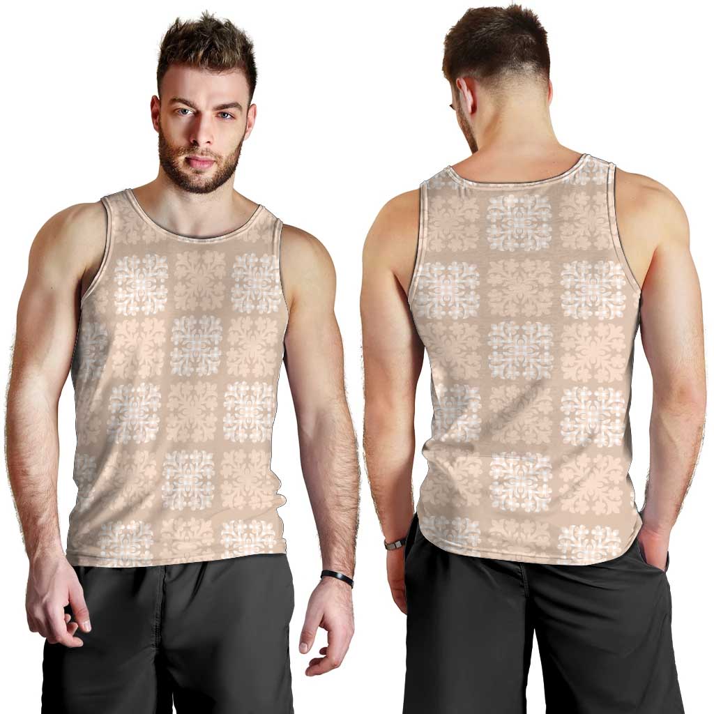 Beige Palaka Quilt Hawaii Men Tank Top Traditional Hawaii-plaid Pattern - Polynesian Pride