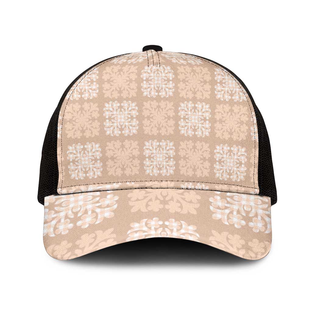 Beige Palaka Quilt Hawaii Mesh Trucker Cap Traditional Hawaii-plaid Pattern - Polynesian Pride