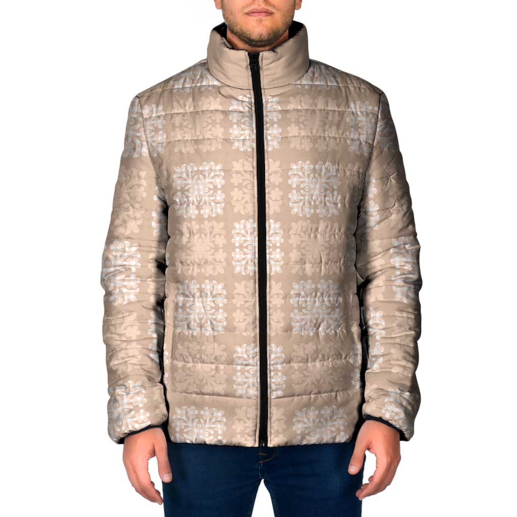 Beige Palaka Quilt Hawaii Padded Jacket Traditional Hawaii-plaid Pattern LT14 Men Beige - Polynesian Pride