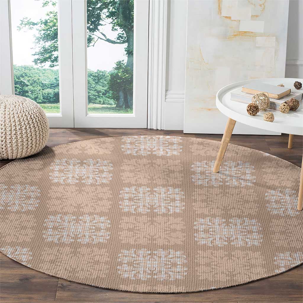 Beige Palaka Quilt Hawaii Round Carpet Traditional Hawaii-plaid Pattern - Polynesian Pride