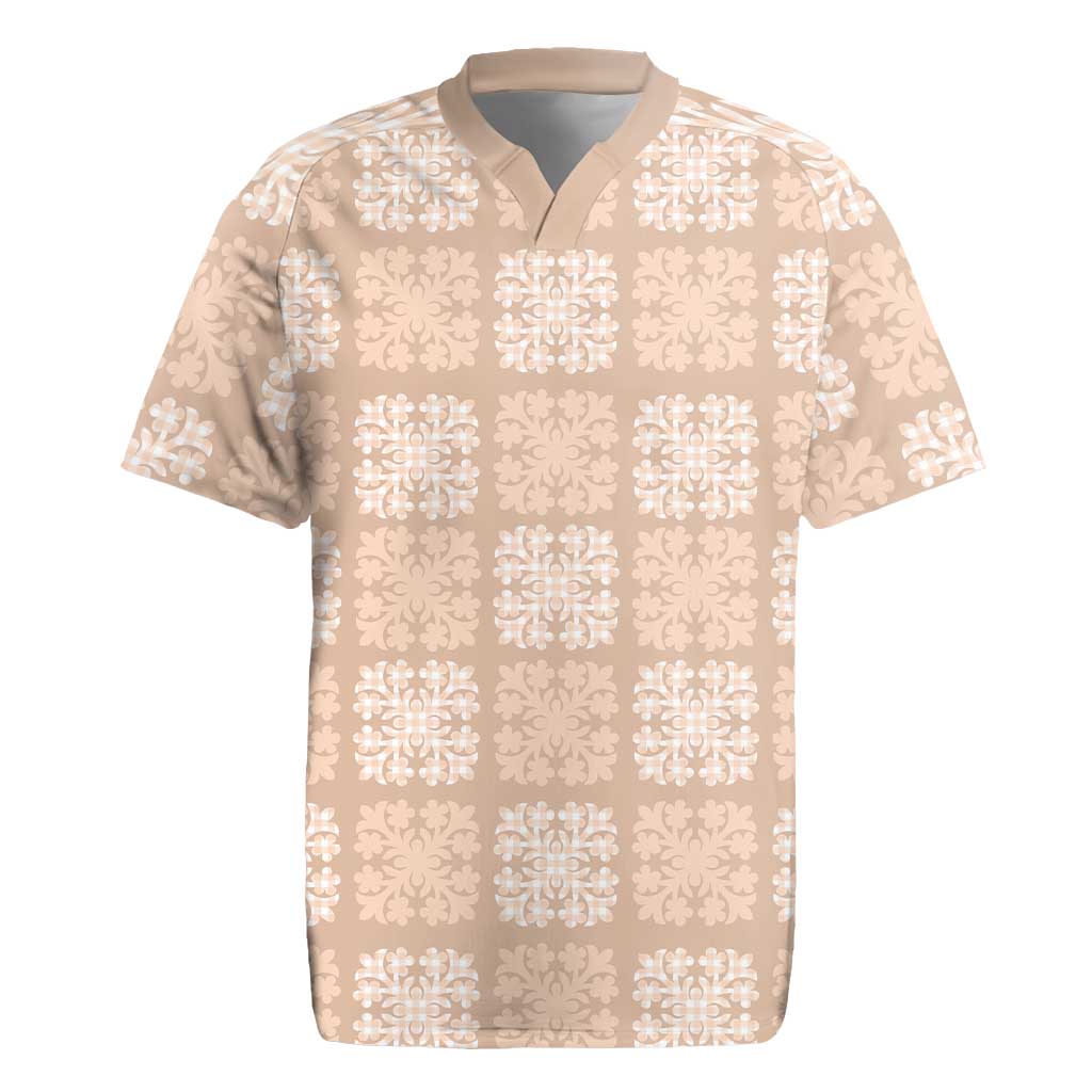 Beige Palaka Quilt Hawaii Rugby Jersey Traditional Hawaii-plaid Pattern - Polynesian Pride