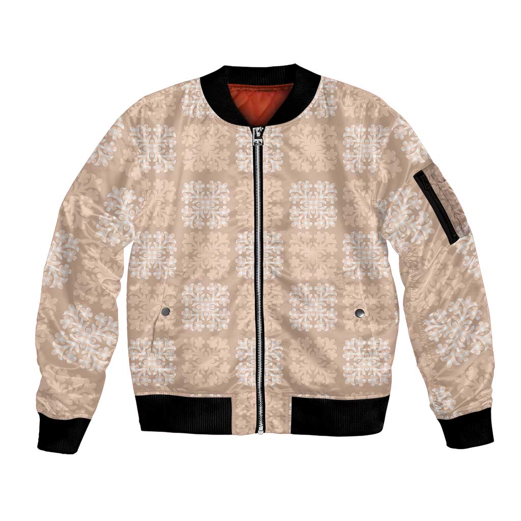 Beige Palaka Quilt Hawaii Sleeve Zip Bomber Jacket Traditional Hawaii-plaid Pattern LT14 Unisex Beige - Polynesian Pride