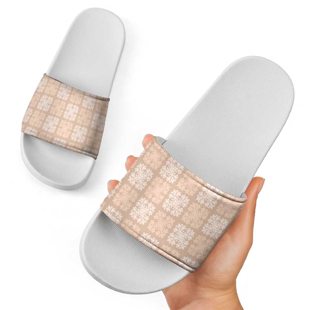 Beige Palaka Quilt Hawaii Slide Sandals Traditional Hawaii-plaid Pattern - Polynesian Pride