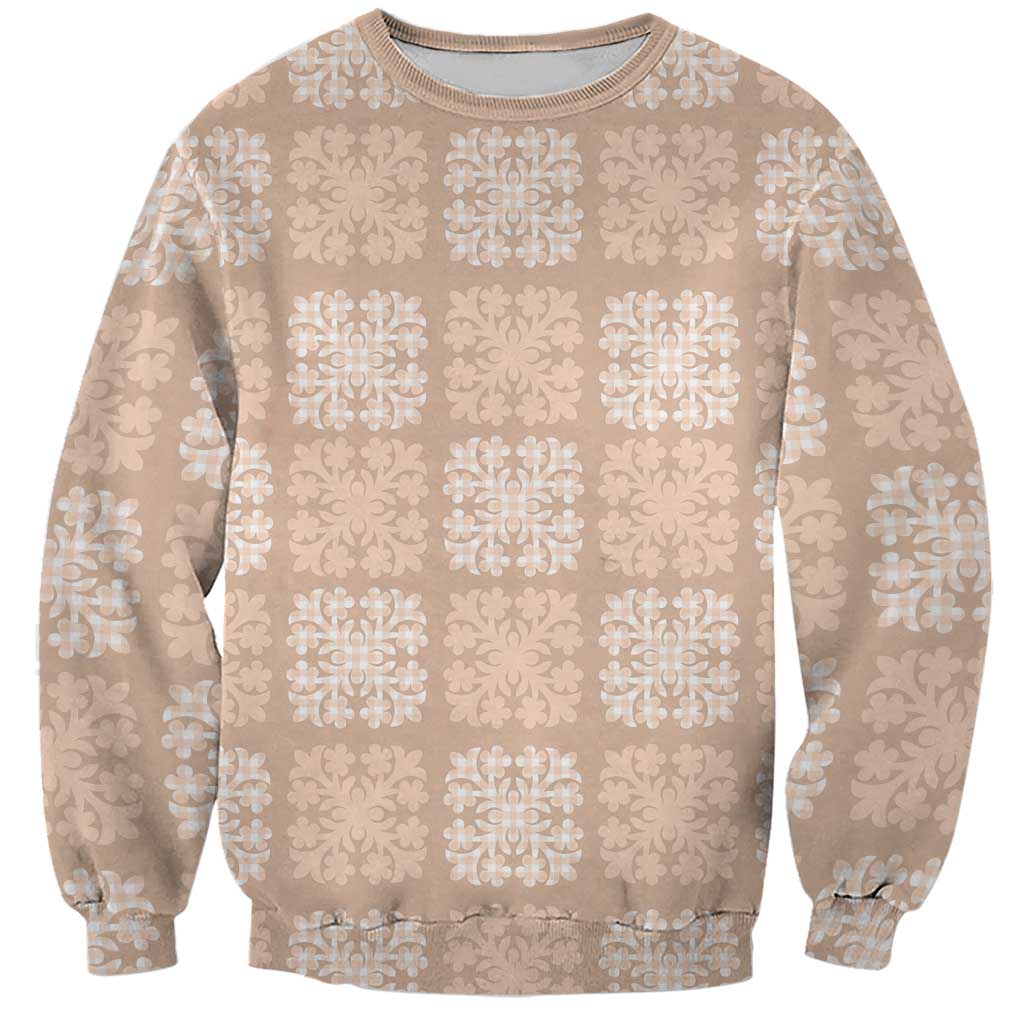 Beige Palaka Quilt Hawaii Sweatshirt Traditional Hawaii-plaid Pattern LT14 Unisex Beige - Polynesian Pride