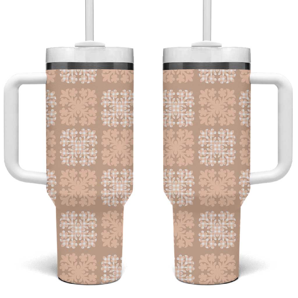 Beige Palaka Quilt Hawaii Tumbler With Handle Traditional Hawaii-plaid Pattern - Polynesian Pride