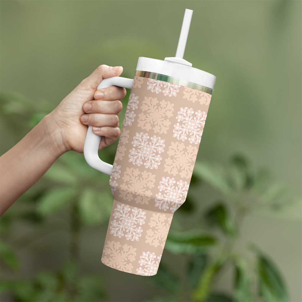 Beige Palaka Quilt Hawaii Tumbler With Handle Traditional Hawaii-plaid Pattern - Polynesian Pride