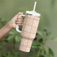 Beige Palaka Quilt Hawaii Tumbler With Handle Traditional Hawaii-plaid Pattern - Polynesian Pride