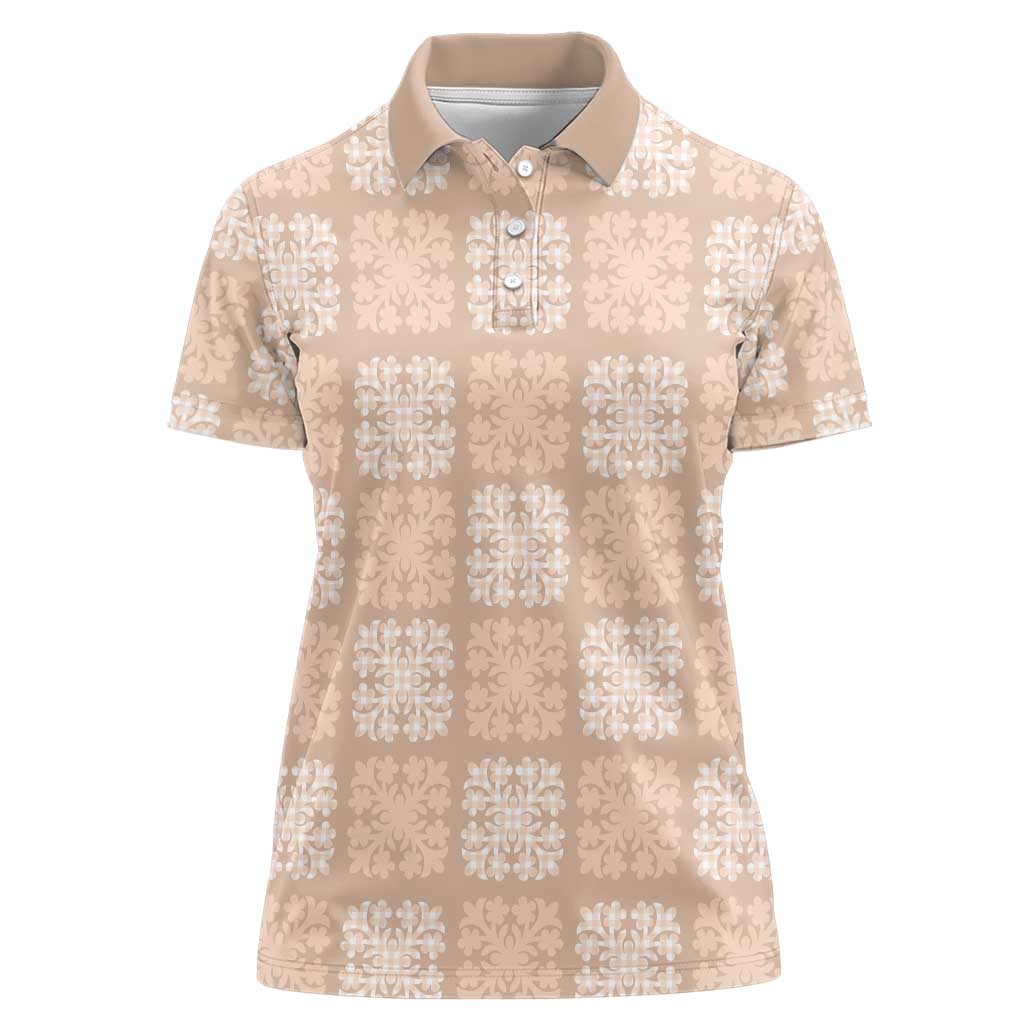 Beige Palaka Quilt Hawaii Women Polo Shirt Traditional Hawaii-plaid Pattern - Polynesian Pride