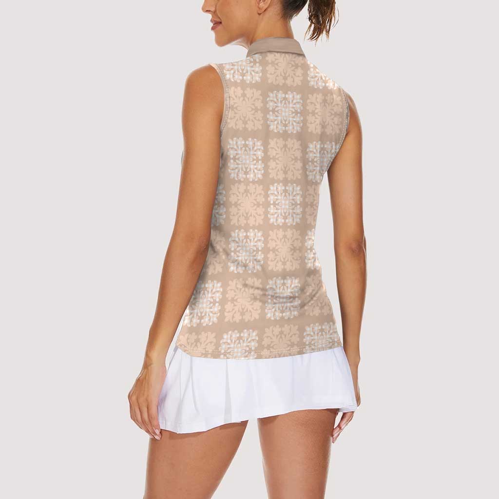 Beige Palaka Quilt Hawaii Women Sleeveless Polo Shirt Traditional Hawaii-plaid Pattern - Polynesian Pride