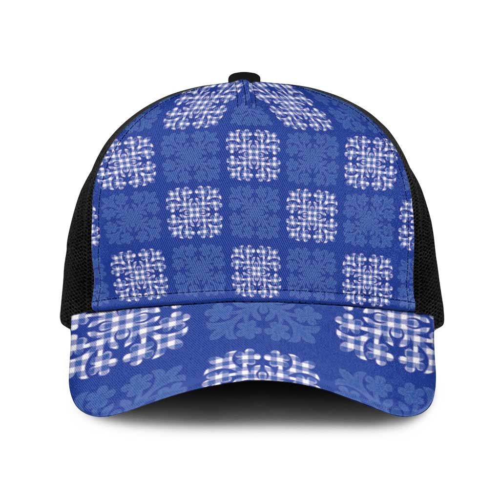 Royal Blue Palaka Quilt Hawaii Baseball Net Cap Traditional Hawaii-plaid Pattern - Polynesian Pride