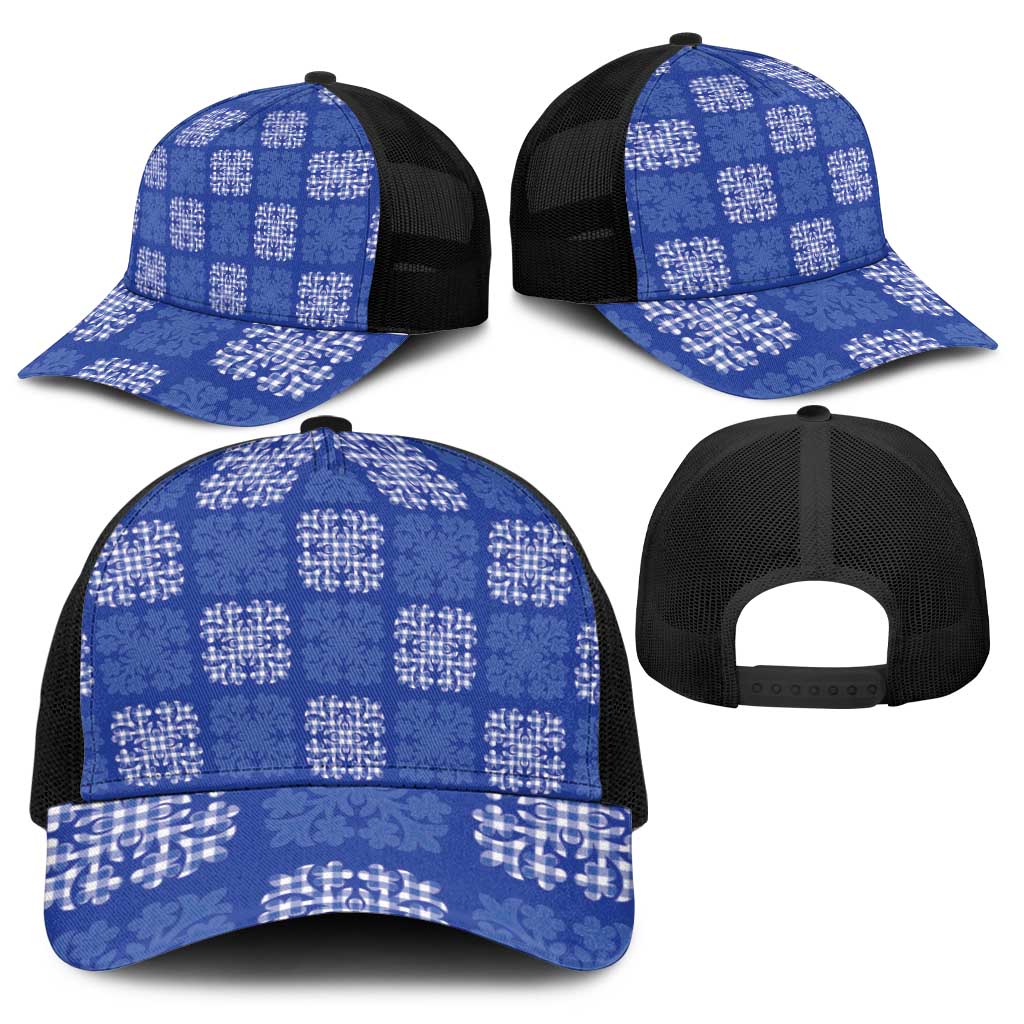 Royal Blue Palaka Quilt Hawaii Baseball Net Cap Traditional Hawaii-plaid Pattern - Polynesian Pride