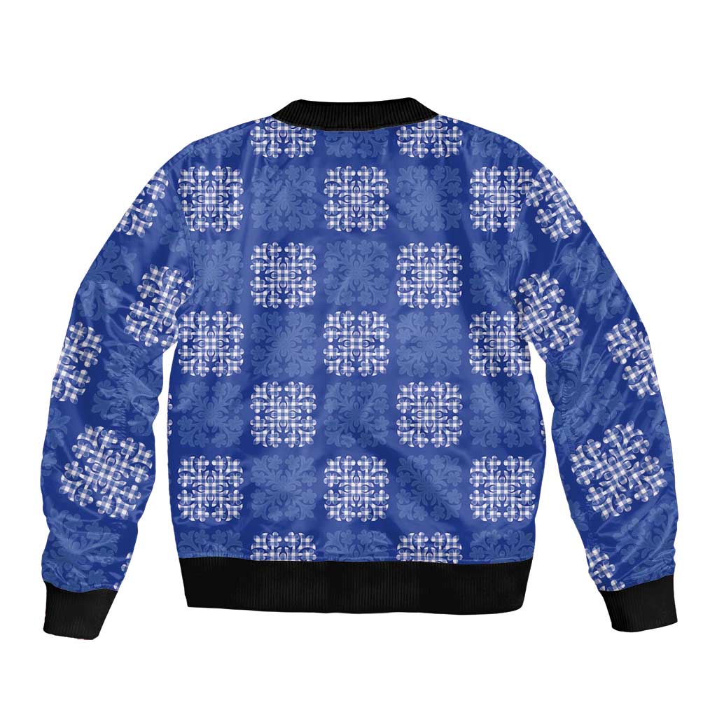 Royal Blue Palaka Quilt Hawaii Bomber Jacket Traditional Hawaii-plaid Pattern LT14 - Polynesian Pride