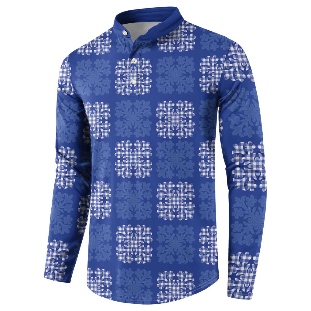 Royal Blue Palaka Quilt Hawaii Button Sweatshirt Traditional Hawaii-plaid Pattern LT14 - Polynesian Pride