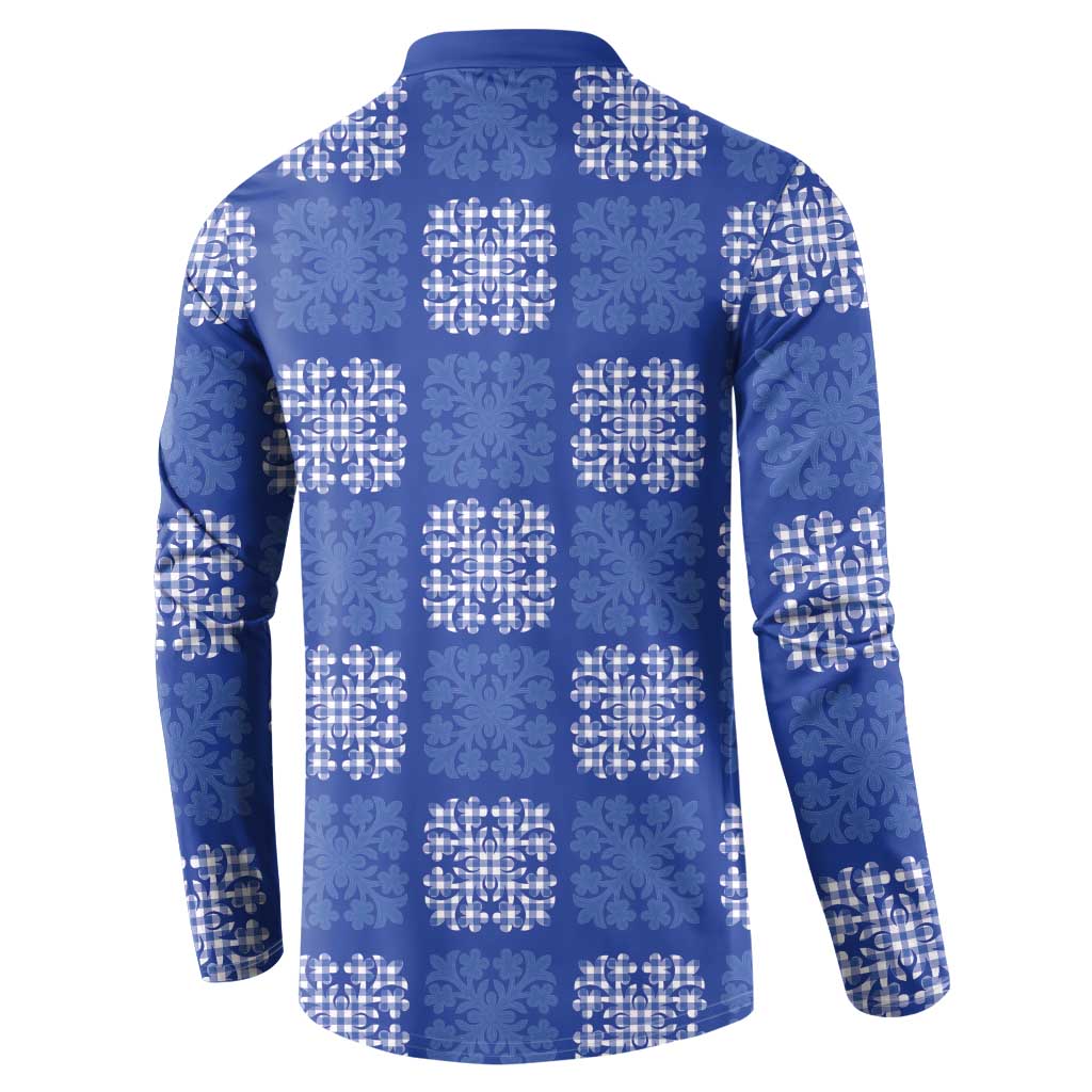Royal Blue Palaka Quilt Hawaii Button Sweatshirt Traditional Hawaii-plaid Pattern LT14 - Polynesian Pride