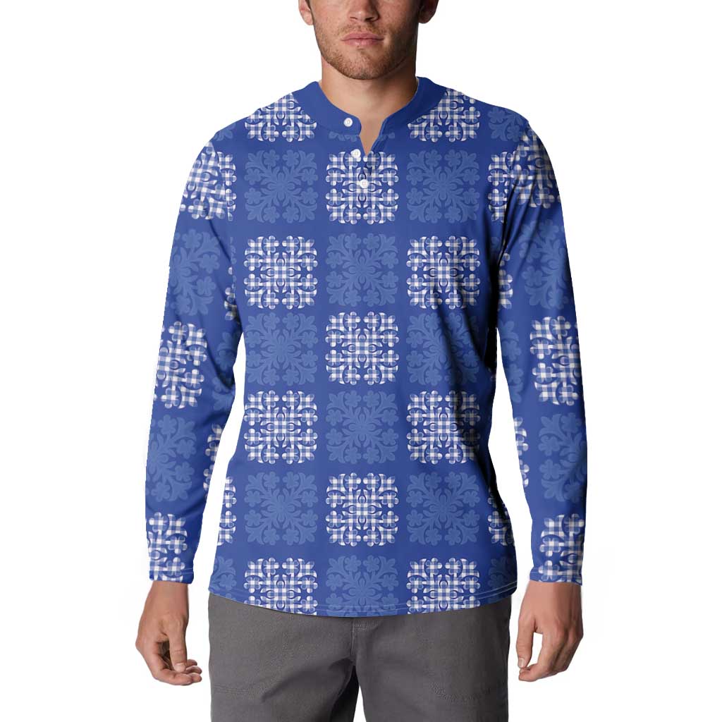 Royal Blue Palaka Quilt Hawaii Button Sweatshirt Traditional Hawaii-plaid Pattern LT14 - Polynesian Pride