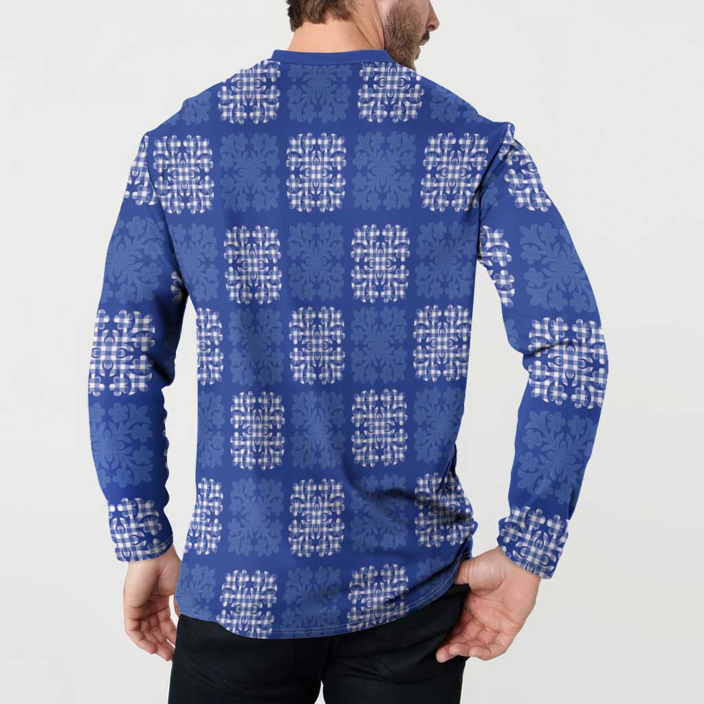 Royal Blue Palaka Quilt Hawaii Button Sweatshirt Traditional Hawaii-plaid Pattern LT14 - Polynesian Pride