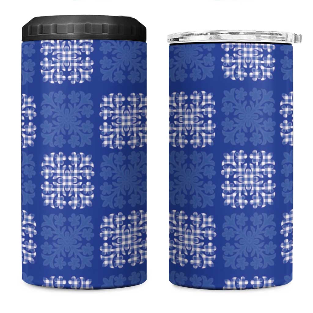 Royal Blue Palaka Quilt Hawaii 4 in 1 Can Cooler Tumbler Traditional Hawaii-plaid Pattern - Polynesian Pride