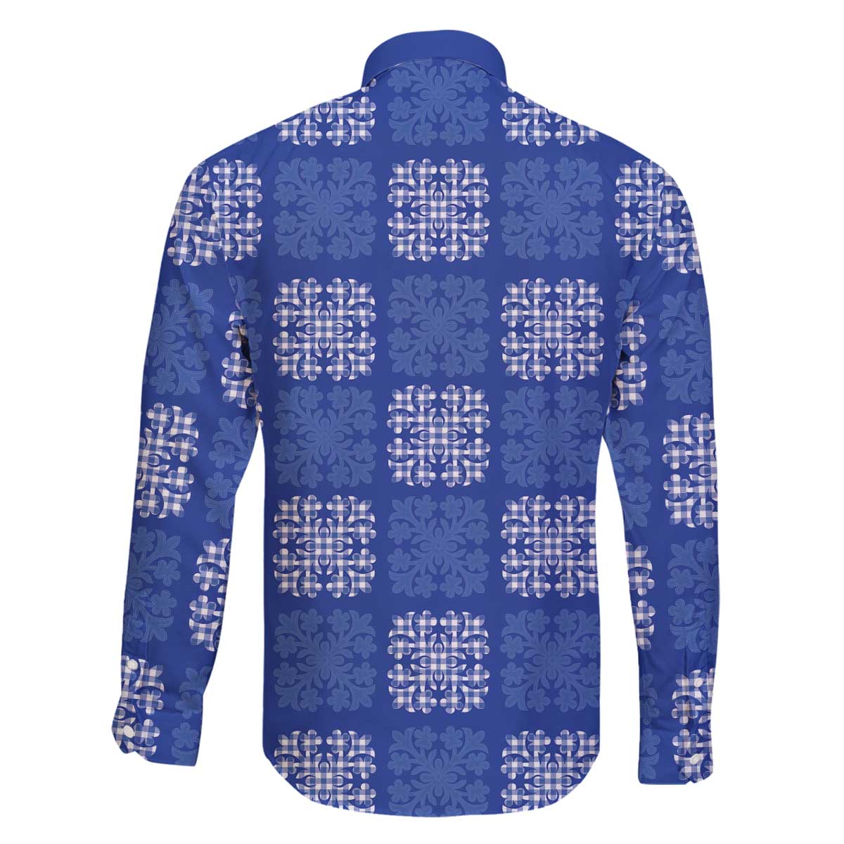 Royal Blue Palaka Quilt Hawaii Family Matching Off The Shoulder Long Sleeve Dress and Hawaiian Shirt Traditional Hawaii-plaid Pattern - Polynesian Pride