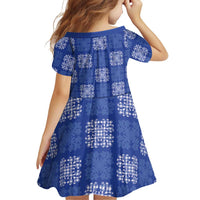 Royal Blue Palaka Quilt Hawaii Family Matching Off Shoulder Short Dress and Hawaiian Shirt Traditional Hawaii-plaid Pattern - Polynesian Pride