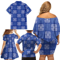Royal Blue Palaka Quilt Hawaii Family Matching Off Shoulder Short Dress and Hawaiian Shirt Traditional Hawaii-plaid Pattern - Polynesian Pride