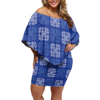 Royal Blue Palaka Quilt Hawaii Family Matching Off Shoulder Short Dress and Hawaiian Shirt Traditional Hawaii-plaid Pattern - Polynesian Pride