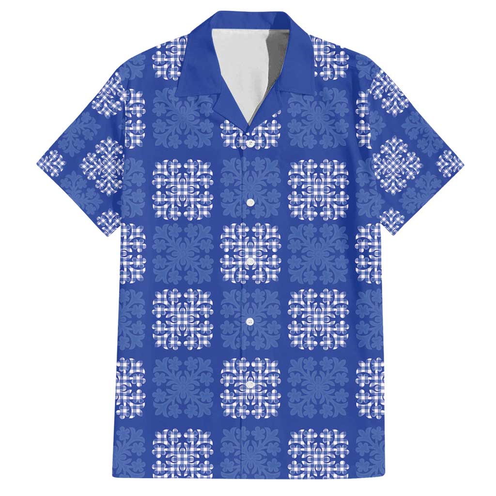 Royal Blue Palaka Quilt Hawaii Family Matching Puletasi and Hawaiian Shirt Traditional Hawaii-plaid Pattern LT14 Dad's Shirt - Short Sleeve Royal Blue - Polynesian Pride