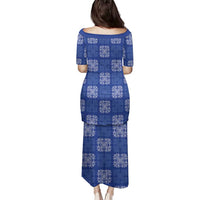 Royal Blue Palaka Quilt Hawaii Family Matching Puletasi and Hawaiian Shirt Traditional Hawaii-plaid Pattern LT14 - Polynesian Pride