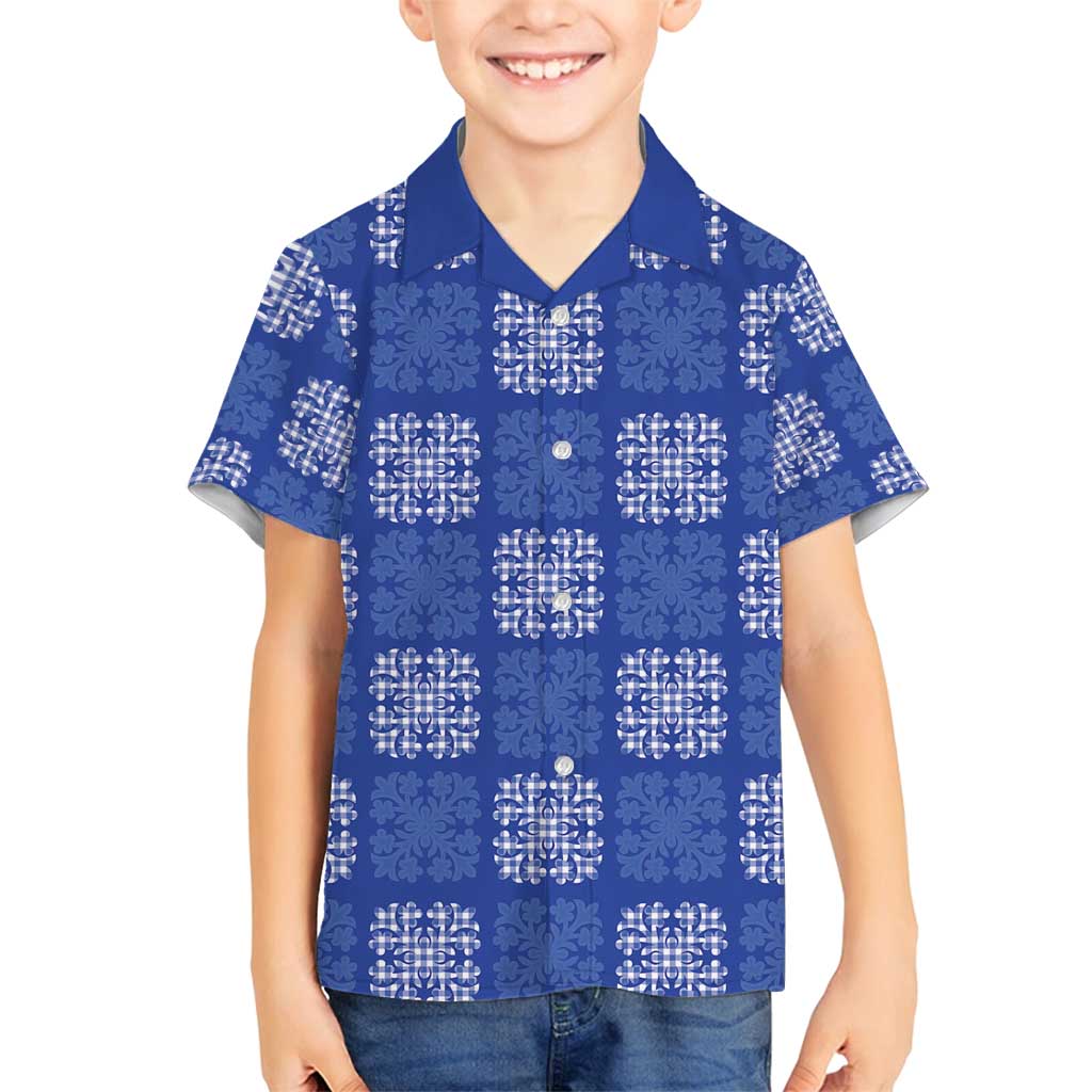 Royal Blue Palaka Quilt Hawaii Family Matching Puletasi and Hawaiian Shirt Traditional Hawaii-plaid Pattern LT14 Son's Shirt Royal Blue - Polynesian Pride