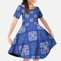 Royal Blue Palaka Quilt Hawaii Family Matching Short Sleeve Bodycon Dress and Hawaiian Shirt Traditional Hawaii-plaid Pattern - Polynesian Pride