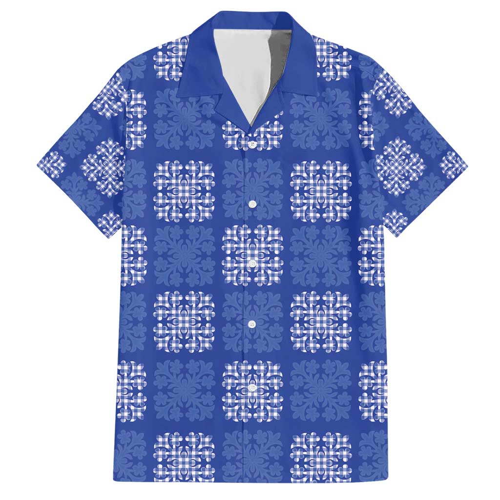 Royal Blue Palaka Quilt Hawaii Family Matching Short Sleeve Bodycon Dress and Hawaiian Shirt Traditional Hawaii-plaid Pattern - Polynesian Pride