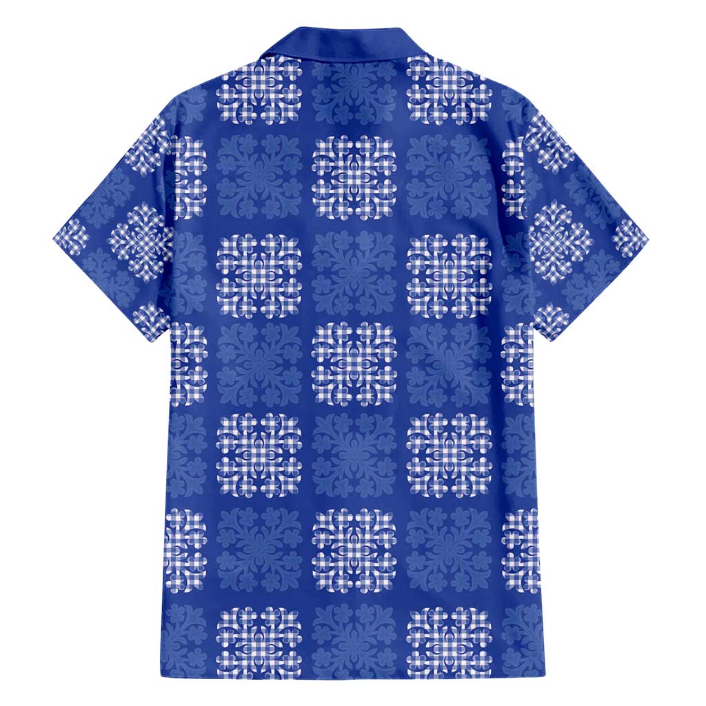 Royal Blue Palaka Quilt Hawaii Family Matching Short Sleeve Bodycon Dress and Hawaiian Shirt Traditional Hawaii-plaid Pattern - Polynesian Pride