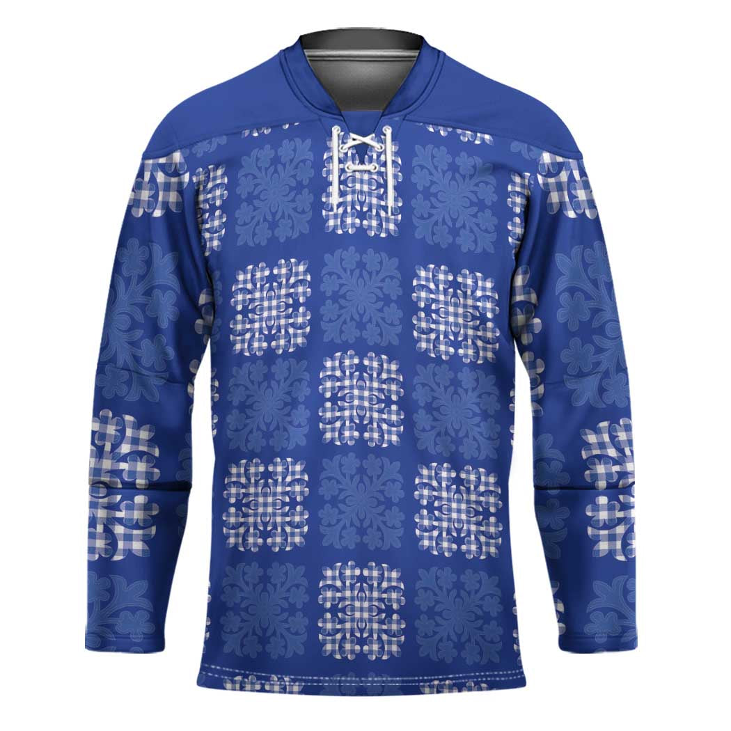 Royal Blue Palaka Quilt Hawaii Hockey Jersey Traditional Hawaii-plaid Pattern LT14 Unisex Royal Blue - Polynesian Pride