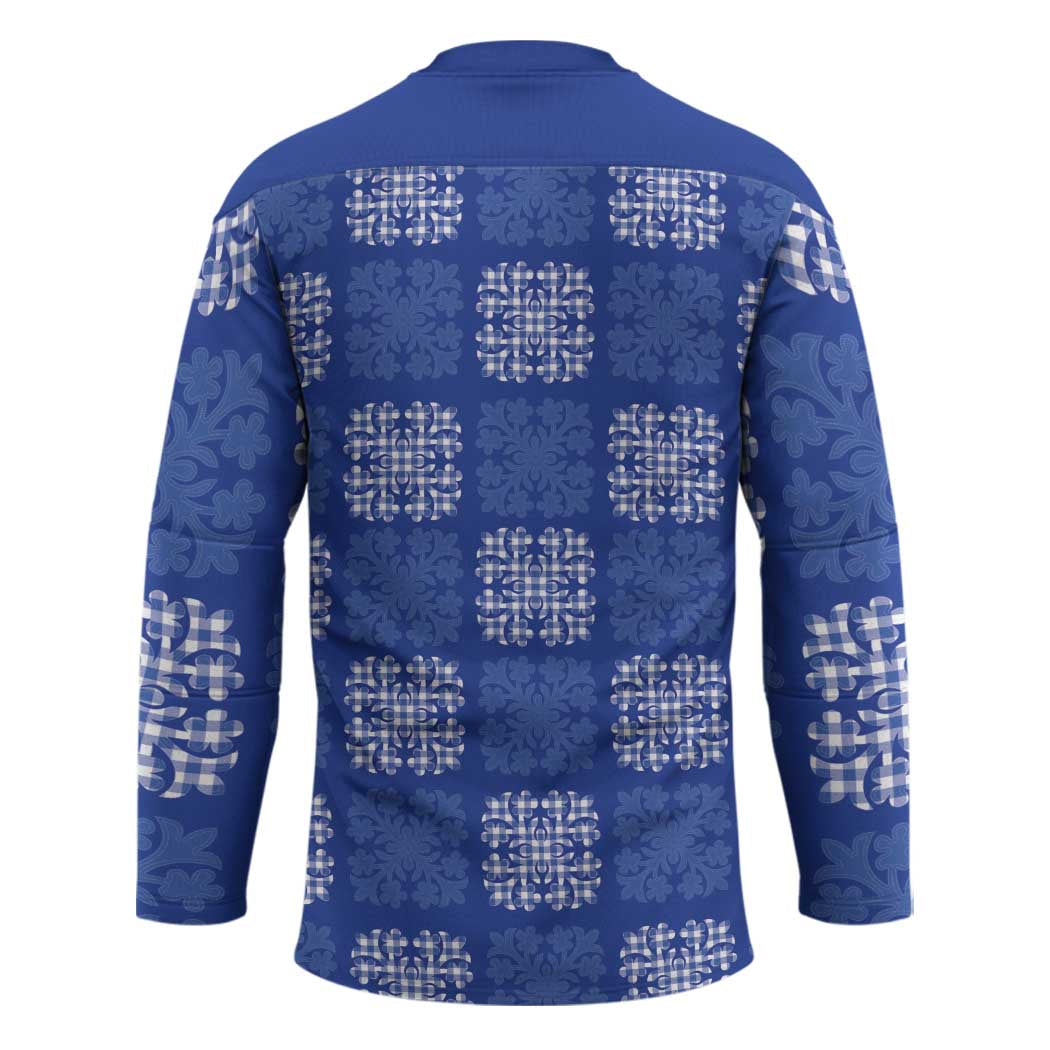 Royal Blue Palaka Quilt Hawaii Hockey Jersey Traditional Hawaii-plaid Pattern LT14 - Polynesian Pride