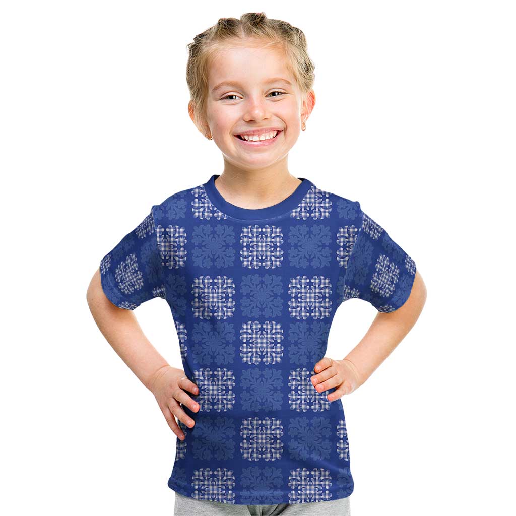 Royal Blue Palaka Quilt Hawaii Kid T Shirt Traditional Hawaii-plaid Pattern - Polynesian Pride