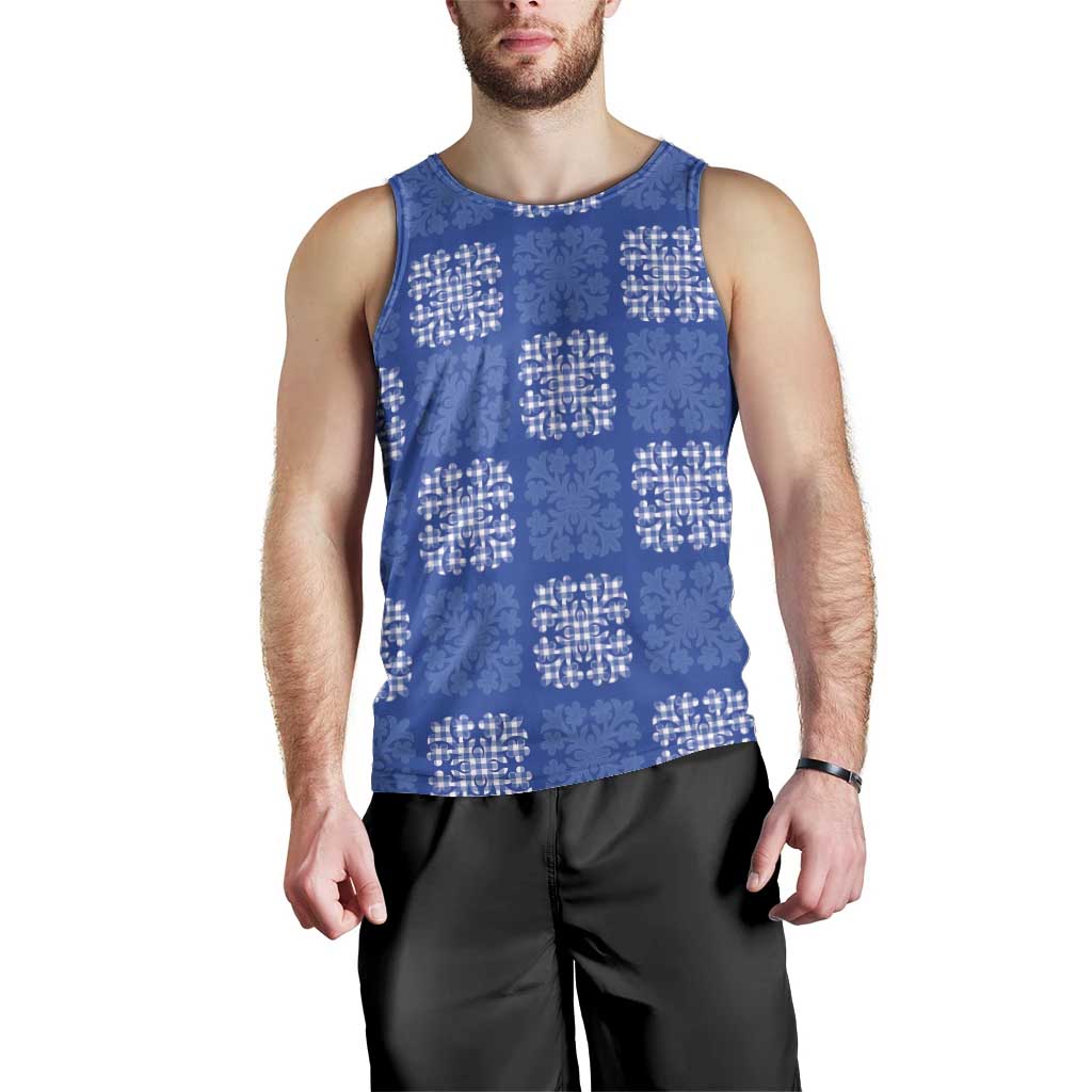 Royal Blue Palaka Quilt Hawaii Men Tank Top Traditional Hawaii-plaid Pattern - Polynesian Pride
