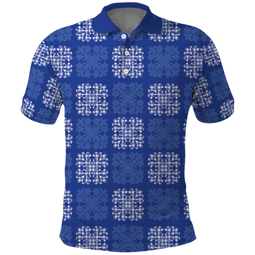 Royal Blue Palaka Quilt Hawaii Polo Shirt Traditional Hawaii-plaid Pattern - Polynesian Pride