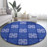 Royal Blue Palaka Quilt Hawaii Round Carpet Traditional Hawaii-plaid Pattern - Polynesian Pride